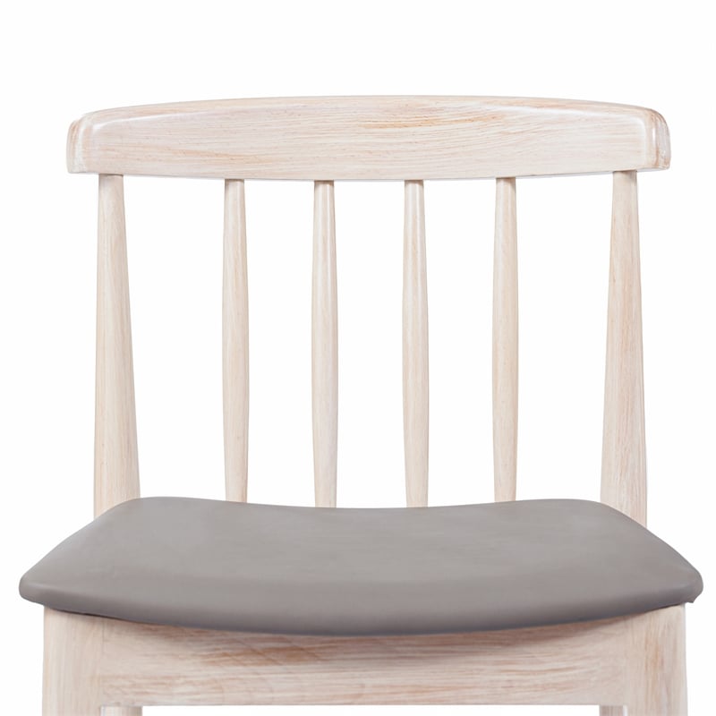 Pemberly Row Antique White Wooden Dining Chairs with Beige Seat Set of 2