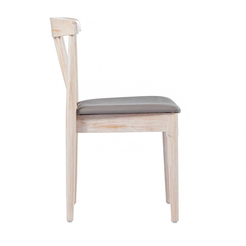 Pemberly Row Antique White Wooden Dining Chairs with Beige Seat Set of 2