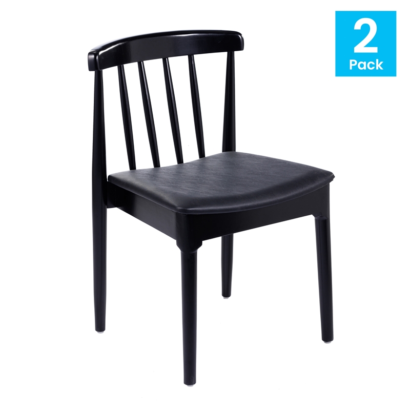 Pemberly Row Black Wooden Dining Chairs with Black Seat Set of 2