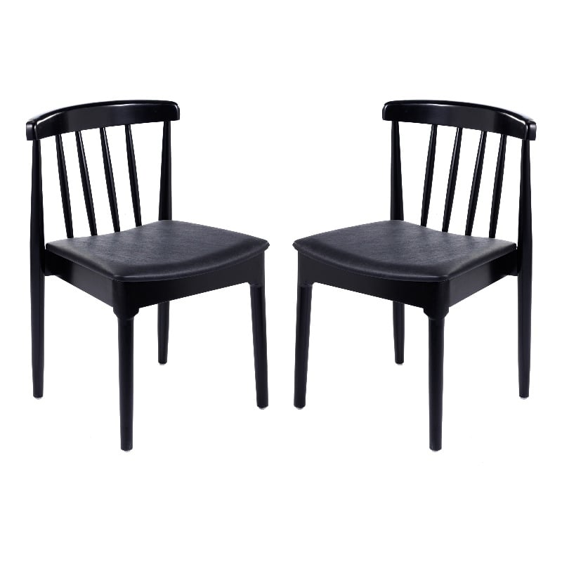 Pemberly Row Black Wooden Dining Chairs with Black Seat Set of 2