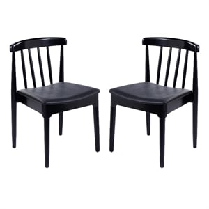 Pemberly Row Black Wooden Dining Chairs with Black Seat Set of 2
