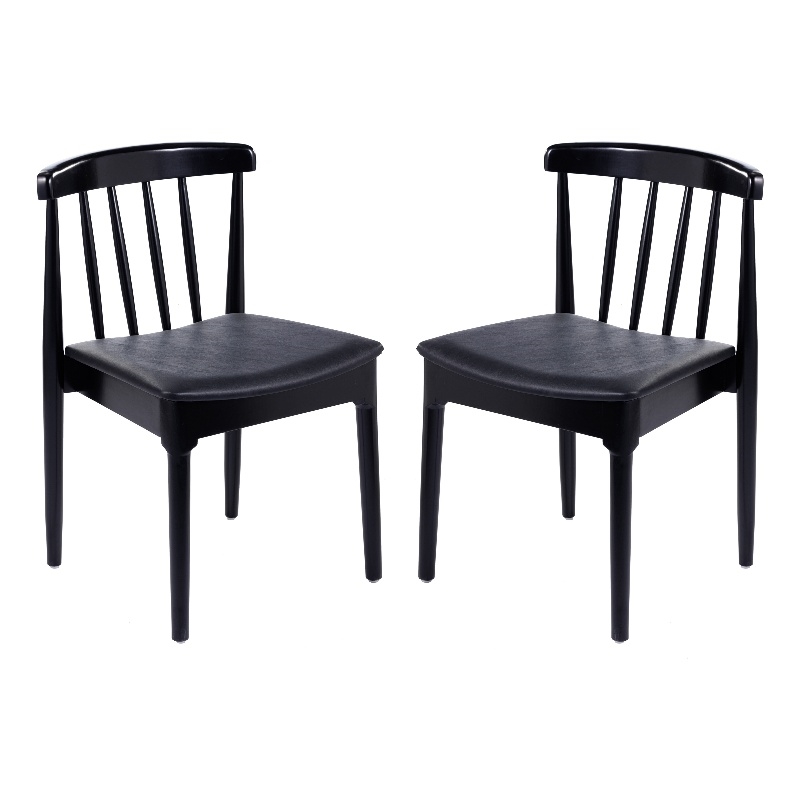 Pemberly Row Black Wooden Dining Chairs with Black Seat Set of 2