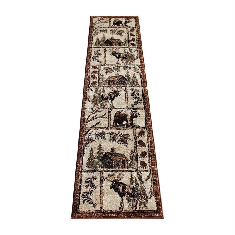Pemberly Row Wildlife Themed Plush Indoor 2' x 7' Area Rug in Shades of Brown