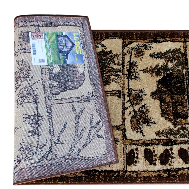 Pemberly Row Wildlife Themed Plush Indoor 2' x 7' Area Rug in Shades of Brown