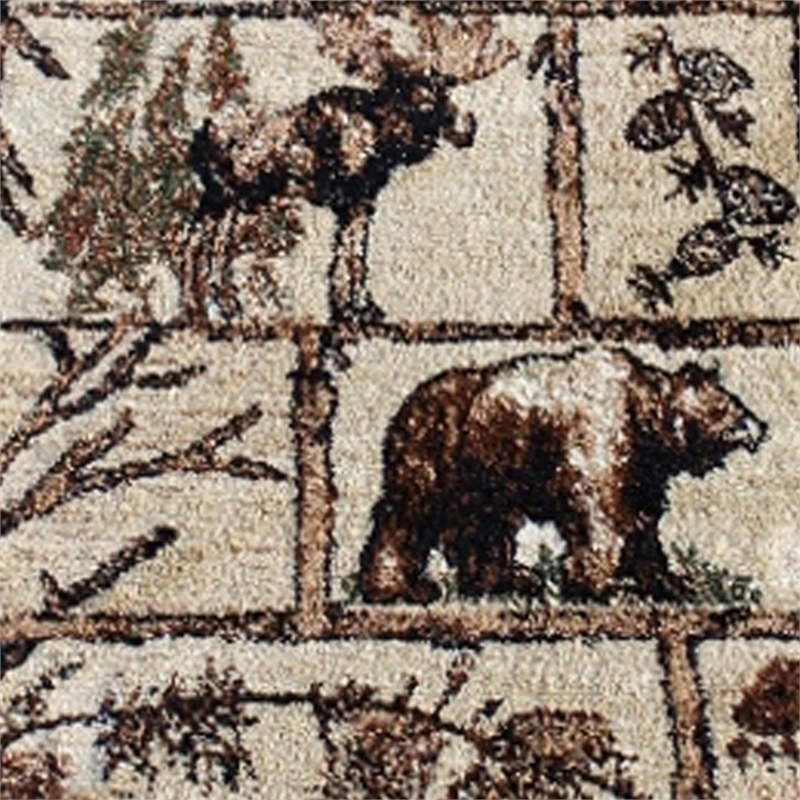 Pemberly Row Wildlife Themed Plush Indoor 2' x 7' Area Rug in Shades of Brown