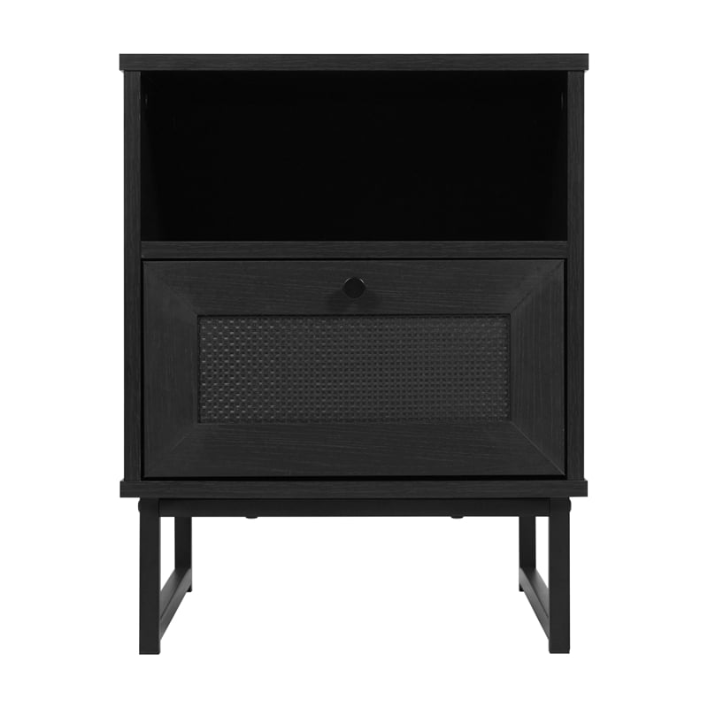 Pemberly Row Mid-Century Modern Side Table with Storage Drawer & Shelf in Black