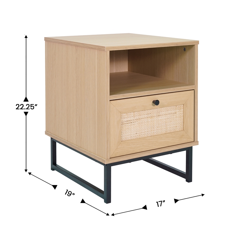 Pemberly Row Mid-Century Side Table with Storage Drawer & Shelf in Natural