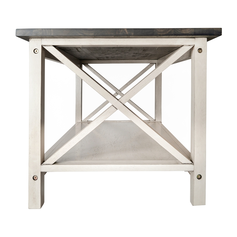 Pemberly Row Solid Wood Farmhouse Coffee Table in Acacia Gray and Rustic White