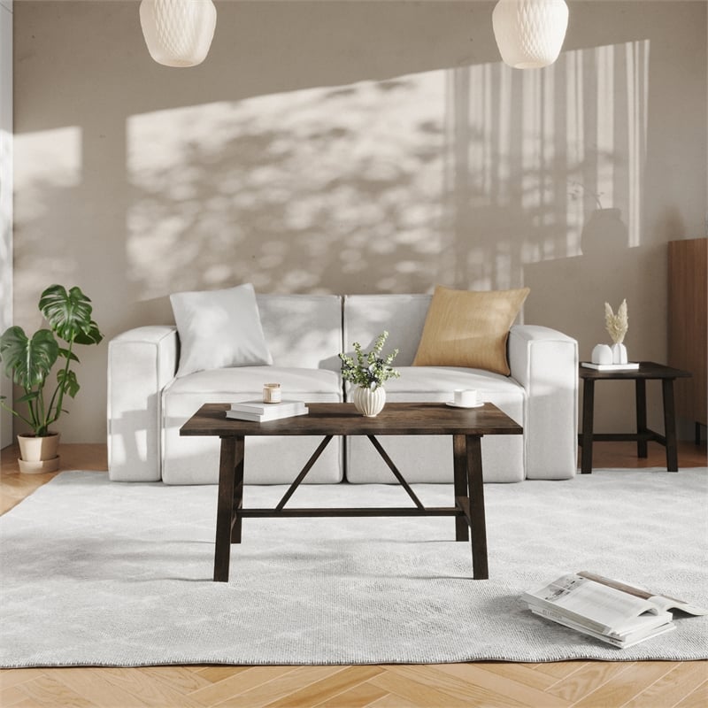 Pemberly Row Solid Wood Farmhouse Trestle Style Coffee Table in Dark Gray
