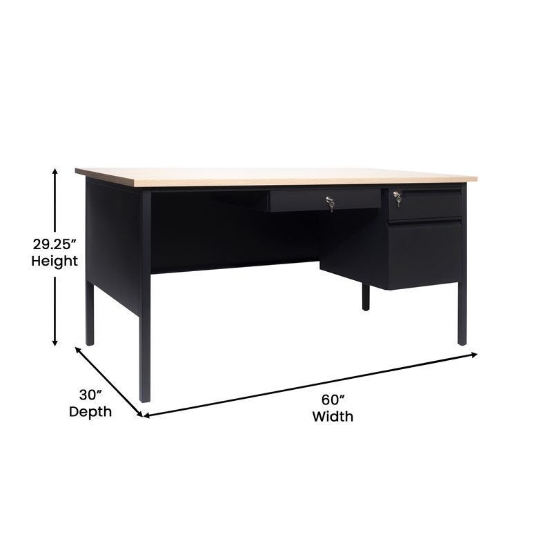 Pemberly Row 30x60 Right Side Single Pedestal Desk with 3 Locking Drawers