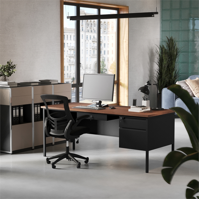 Pemberly Row 30x70 Right Side Single Pedestal Desk with 3 Locking Drawers