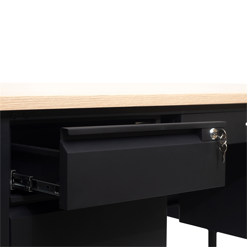 Pemberly Row 50x60 Double Pedestal Desk with 5 Locking Drawers in White Oak