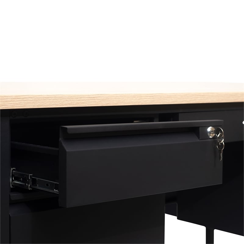 Pemberly Row 50x60 Double Pedestal Desk with 5 Locking Drawers in White Oak