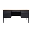 Pemberly Row 50x60 Double Pedestal Desk with 5 Locking Drawers in White Oak