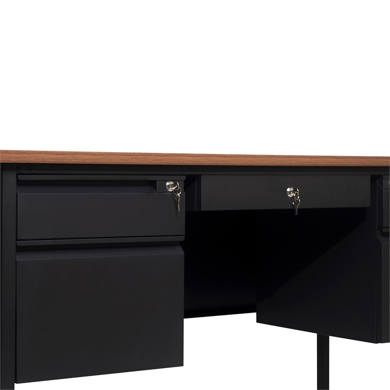 Pemberly Row 50x60 Double Pedestal Desk with 5 Locking Drawers in Walnut