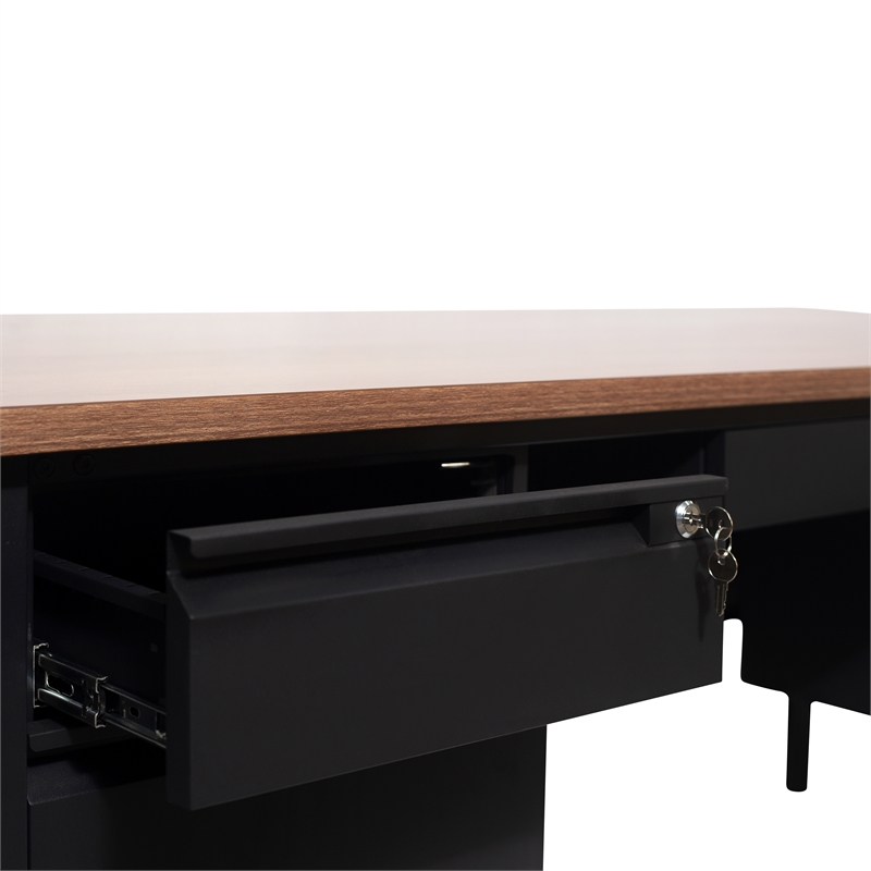 Pemberly Row 50x60 Double Pedestal Desk with 5 Locking Drawers in Walnut
