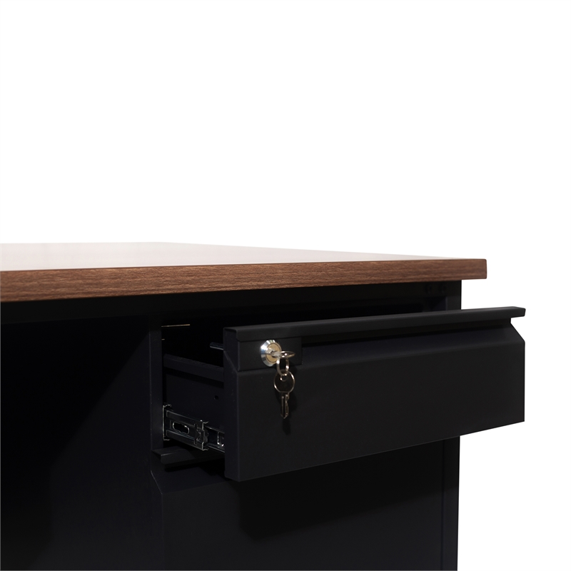 Pemberly Row 50x60 Double Pedestal Desk with 5 Locking Drawers in Walnut