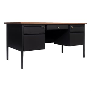 Pemberly Row 50x60 Double Pedestal Desk with 5 Locking Drawers in Walnut