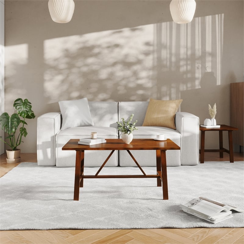 Pemberly Row Solid Wood Farmhouse Trestle Style Coffee Table in Walnut