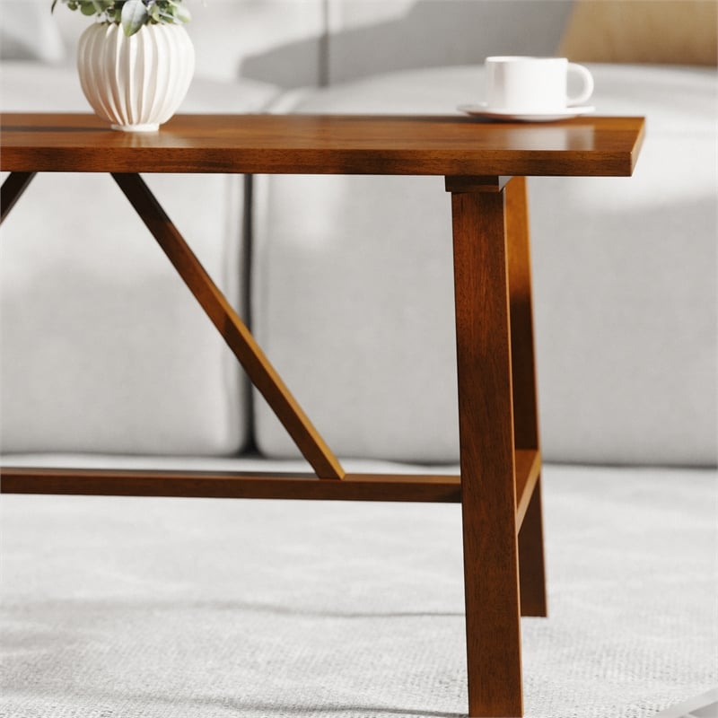 Pemberly Row Solid Wood Farmhouse Trestle Style Coffee Table in Walnut