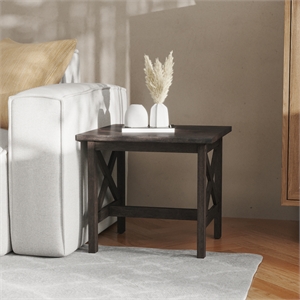 Pemberly Row Solid Wood Farmhouse X-Frame End Table in Dark Gray