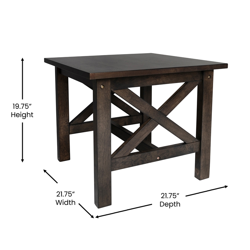 Pemberly Row Solid Wood Farmhouse X-Frame End Table in Dark Gray