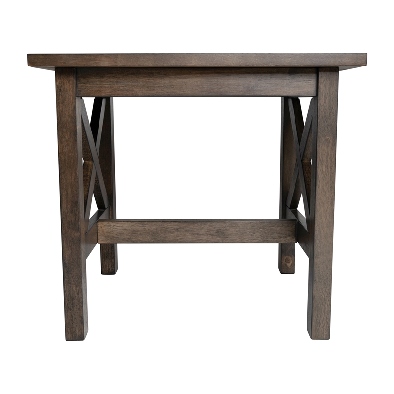 Pemberly Row Solid Wood Farmhouse X-Frame End Table in Dark Gray