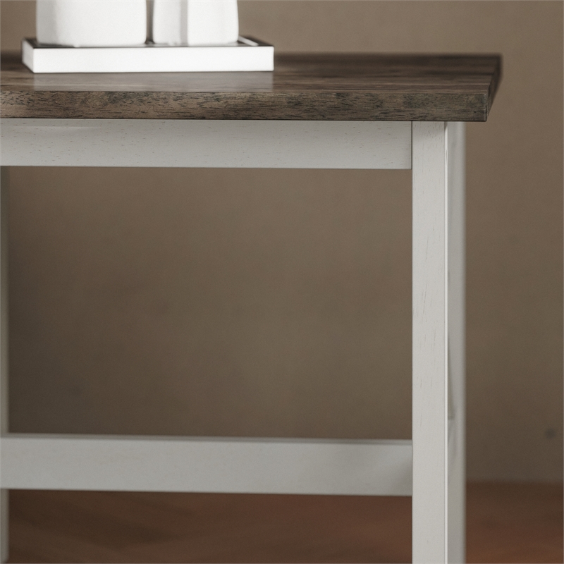 Pemberly Row Solid Wood Farmhouse End Table in Acacia Gray and Rustic White