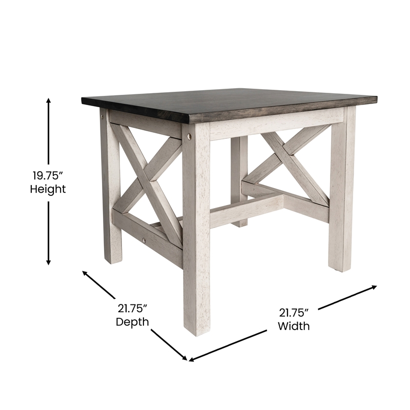 Pemberly Row Solid Wood Farmhouse End Table in Acacia Gray and Rustic White