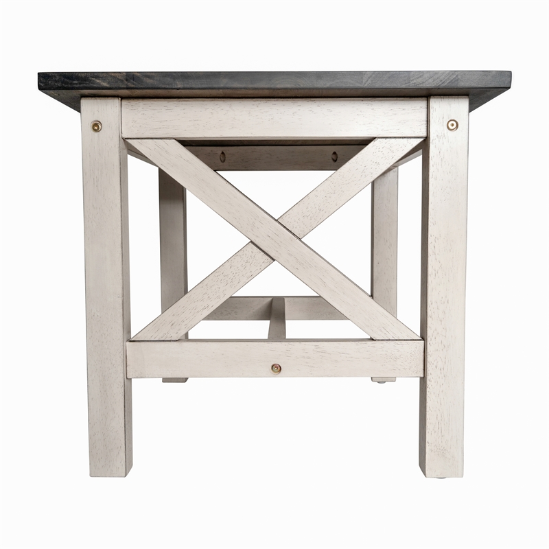 Pemberly Row Solid Wood Farmhouse End Table in Acacia Gray and Rustic White