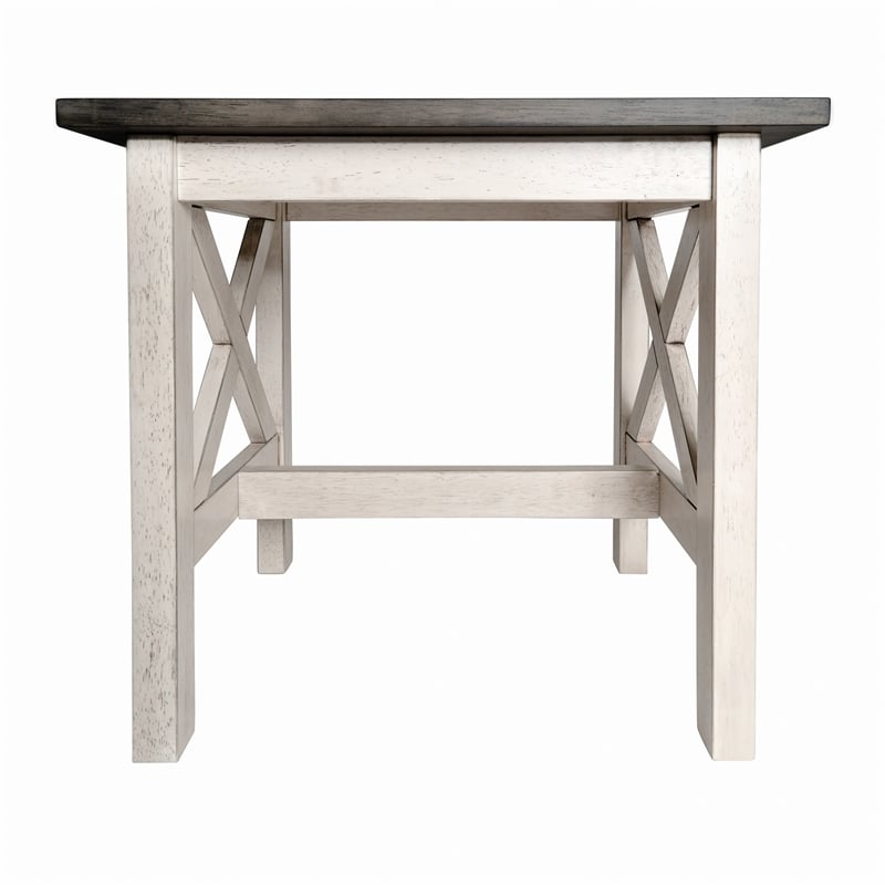 Pemberly Row Solid Wood Farmhouse End Table in Acacia Gray and Rustic White