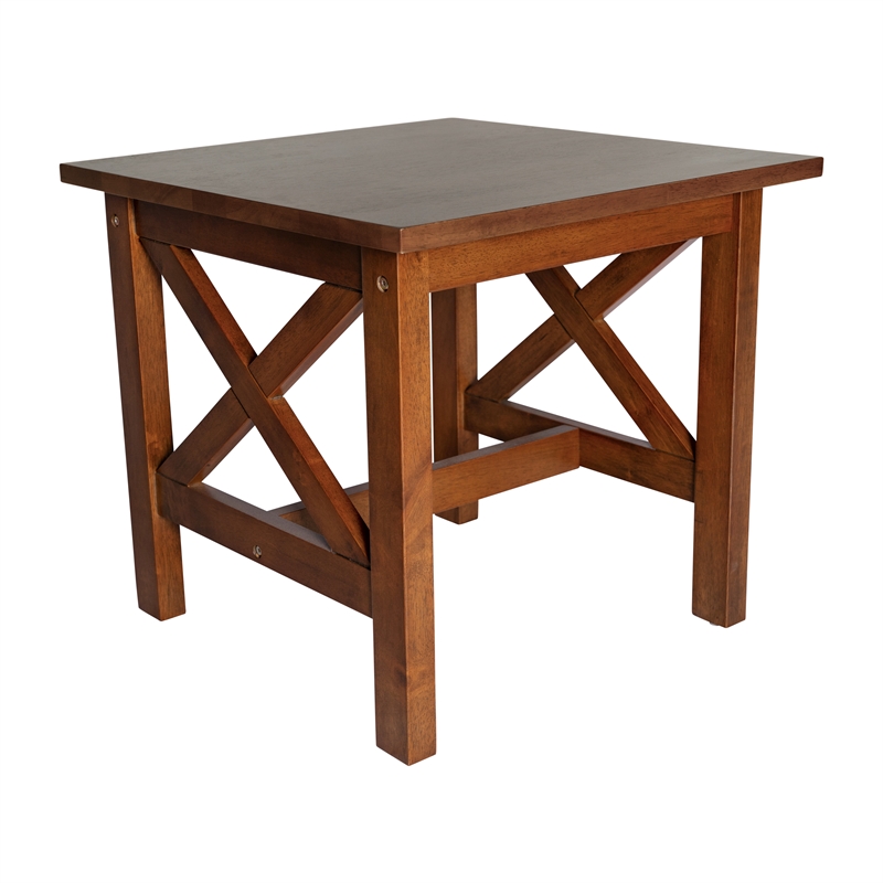 Pemberly Row Solid Wood Farmhouse X-Frame End Table in Walnut