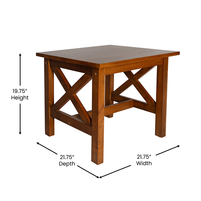 Pemberly Row Solid Wood Farmhouse X-Frame End Table in Walnut