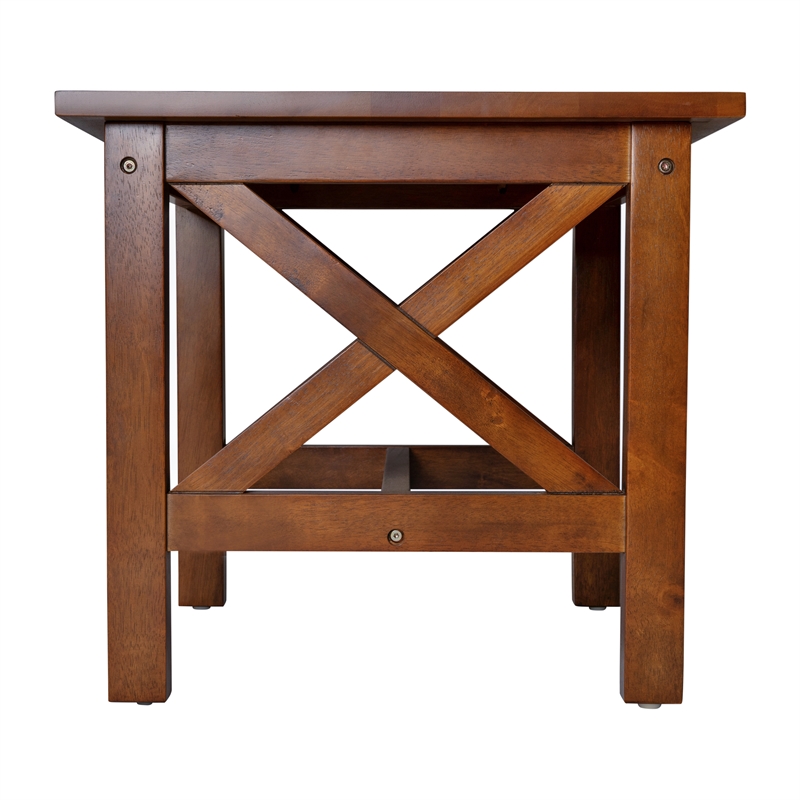 Pemberly Row Solid Wood Farmhouse X-Frame End Table in Walnut