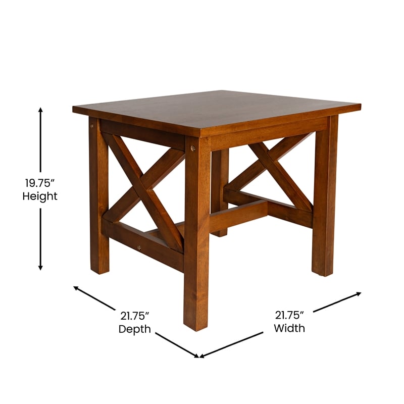Pemberly Row Solid Wood Farmhouse X-Frame End Table in Walnut