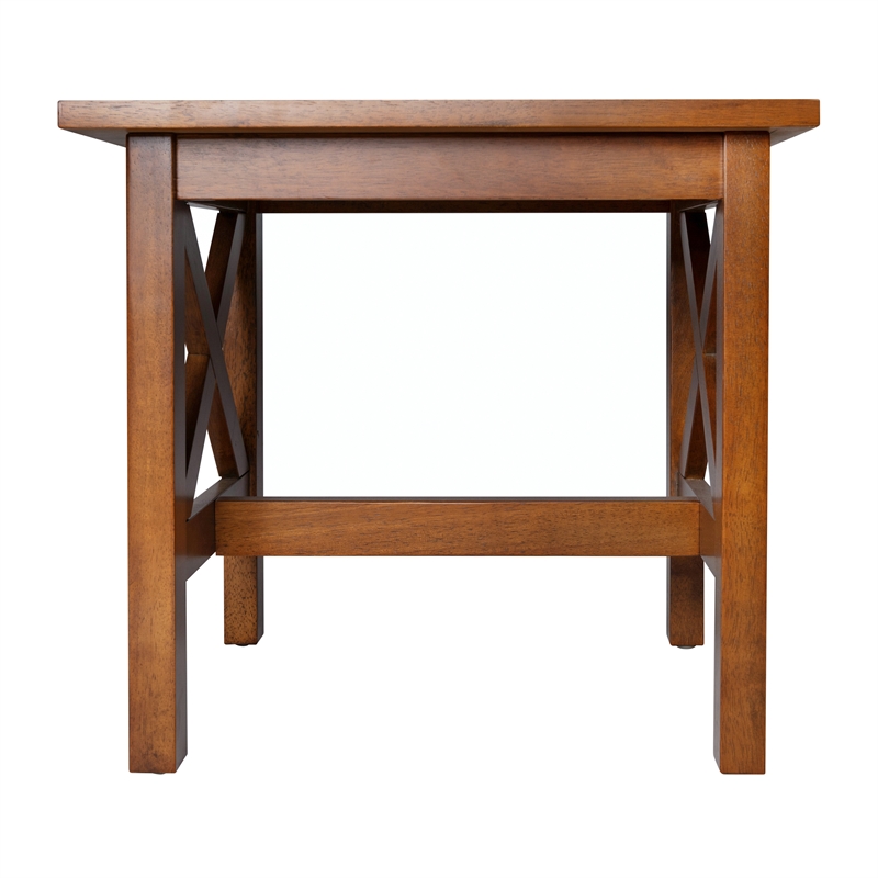 Pemberly Row Solid Wood Farmhouse X-Frame End Table in Walnut