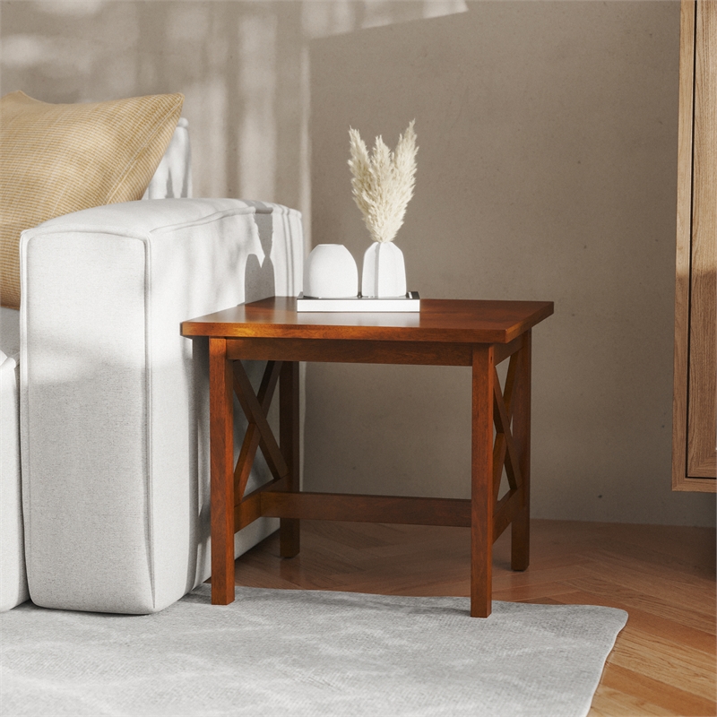 Pemberly Row Solid Wood Farmhouse X-Frame End Table in Walnut