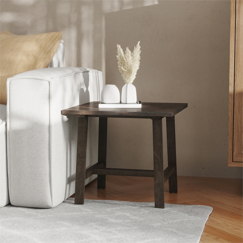 Pemberly Row Solid Wood Farmhouse Trestle Style End Table in Dark Gray