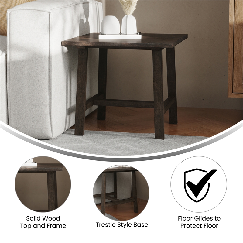 Pemberly Row Solid Wood Farmhouse Trestle Style End Table in Dark Gray