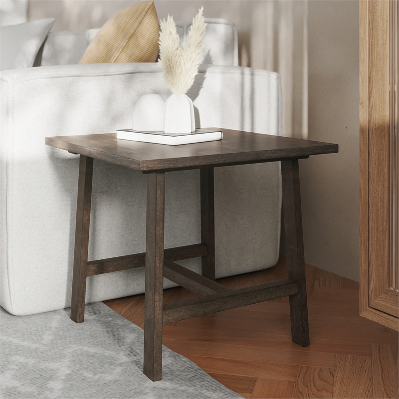 Pemberly Row Solid Wood Farmhouse Trestle Style End Table in Dark Gray