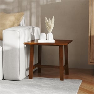 Pemberly Row Solid Wood Farmhouse Trestle Style End Table in Walnut