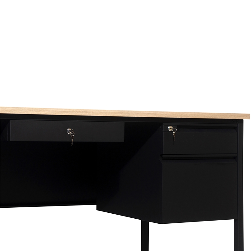 Pemberly Row 50x70 Double Pedestal Desk with 5 Locking Drawers in White Oak