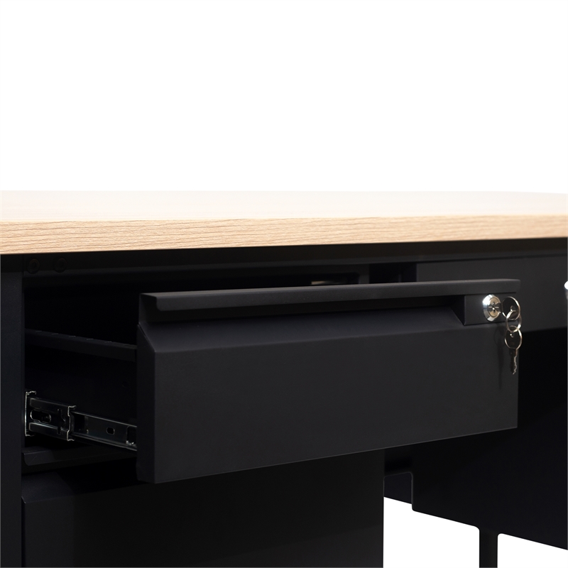 Pemberly Row 50x70 Double Pedestal Desk with 5 Locking Drawers in White Oak
