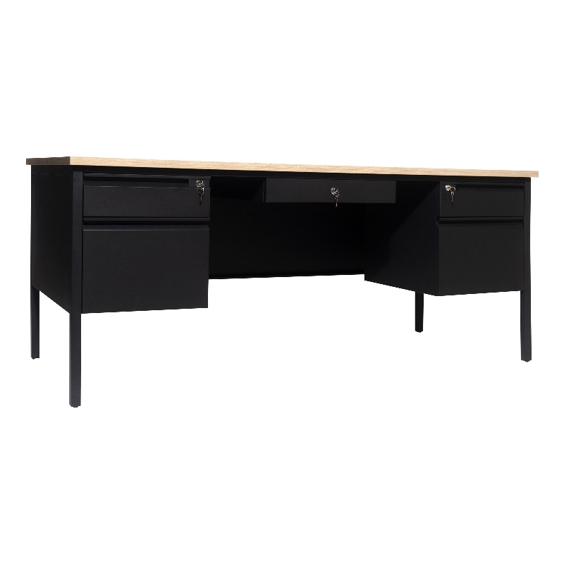 Pemberly Row 50x70 Double Pedestal Desk with 5 Locking Drawers in White Oak
