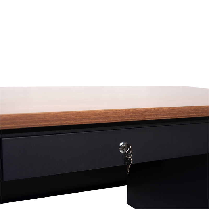 Pemberly Row 50x70 Double Pedestal Desk with 5 Locking Drawers in Walnut