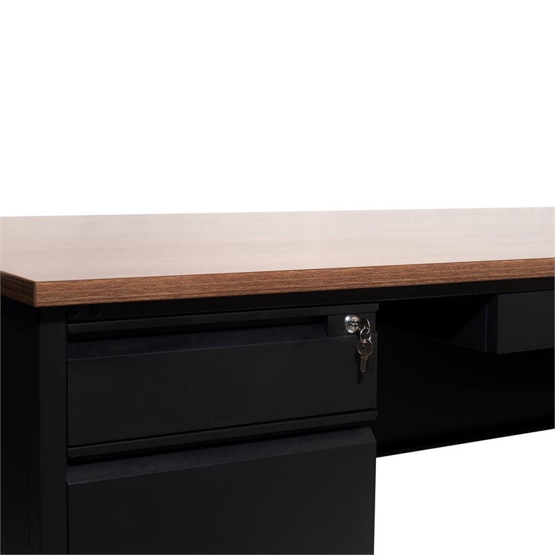 Pemberly Row 50x70 Double Pedestal Desk with 5 Locking Drawers in Walnut