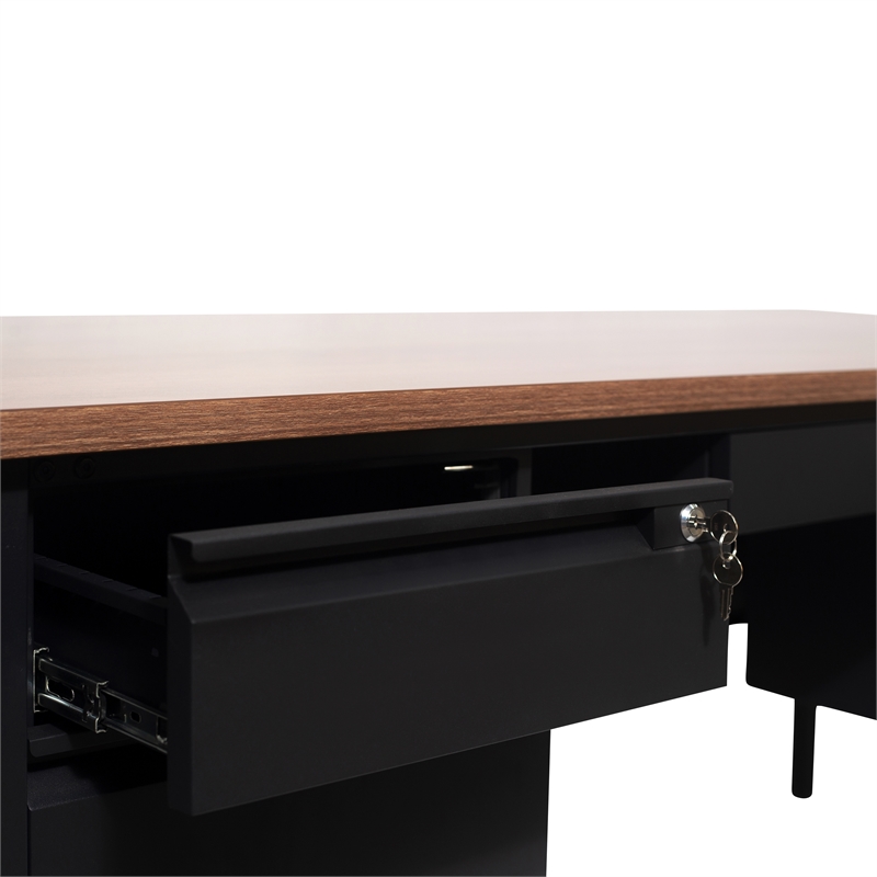 Pemberly Row 50x70 Double Pedestal Desk with 5 Locking Drawers in Walnut
