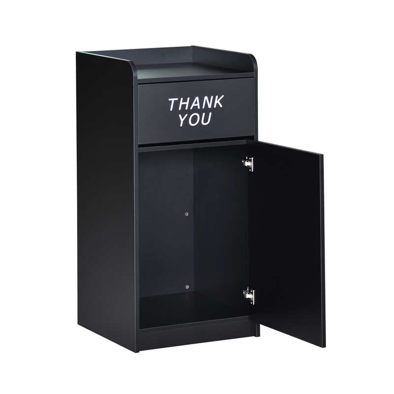 Pemberly Row Wood Tray Top Push Door Trash Receptacle in Black