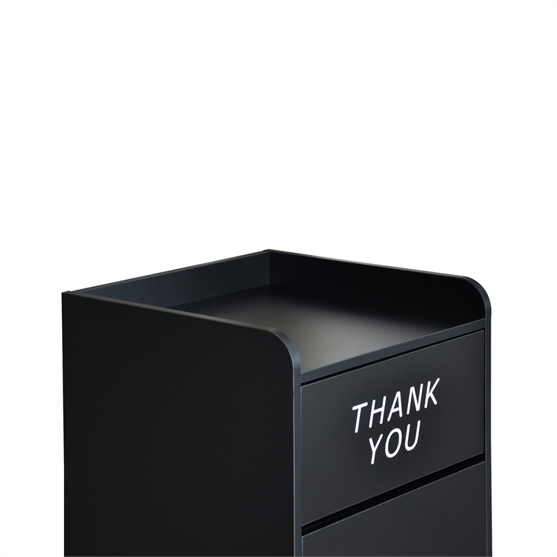 Pemberly Row Wood Tray Top Push Door Trash Receptacle in Black