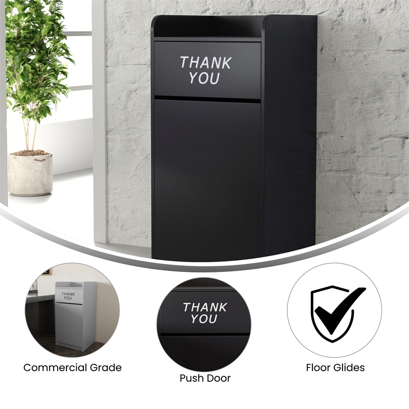 Pemberly Row Wood Tray Top Push Door Trash Receptacle in Black